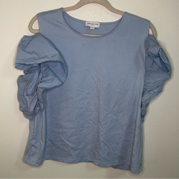 Marc New York blue cold shoulder ruffle sleeve top - Picture 1 of 8